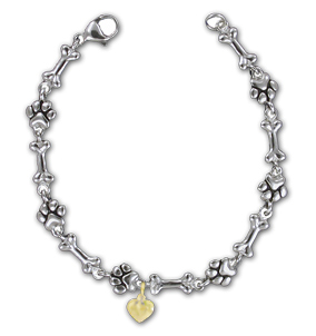 CBP16LBH- Combo Bone/Paw Print Link Bracelet w/Charm