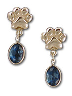 PAW16EX- Small Paw Print Post Earrings w/Gemstone Dangles